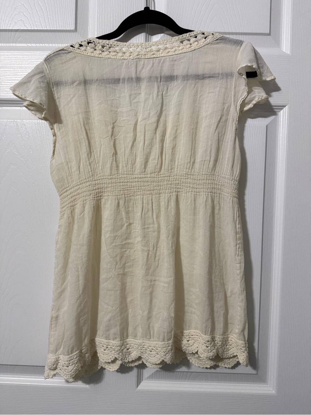 Anthropologie Solitaire Cream Crochet-Trim Cotton Peasant Top- M - Picture 6 of 7